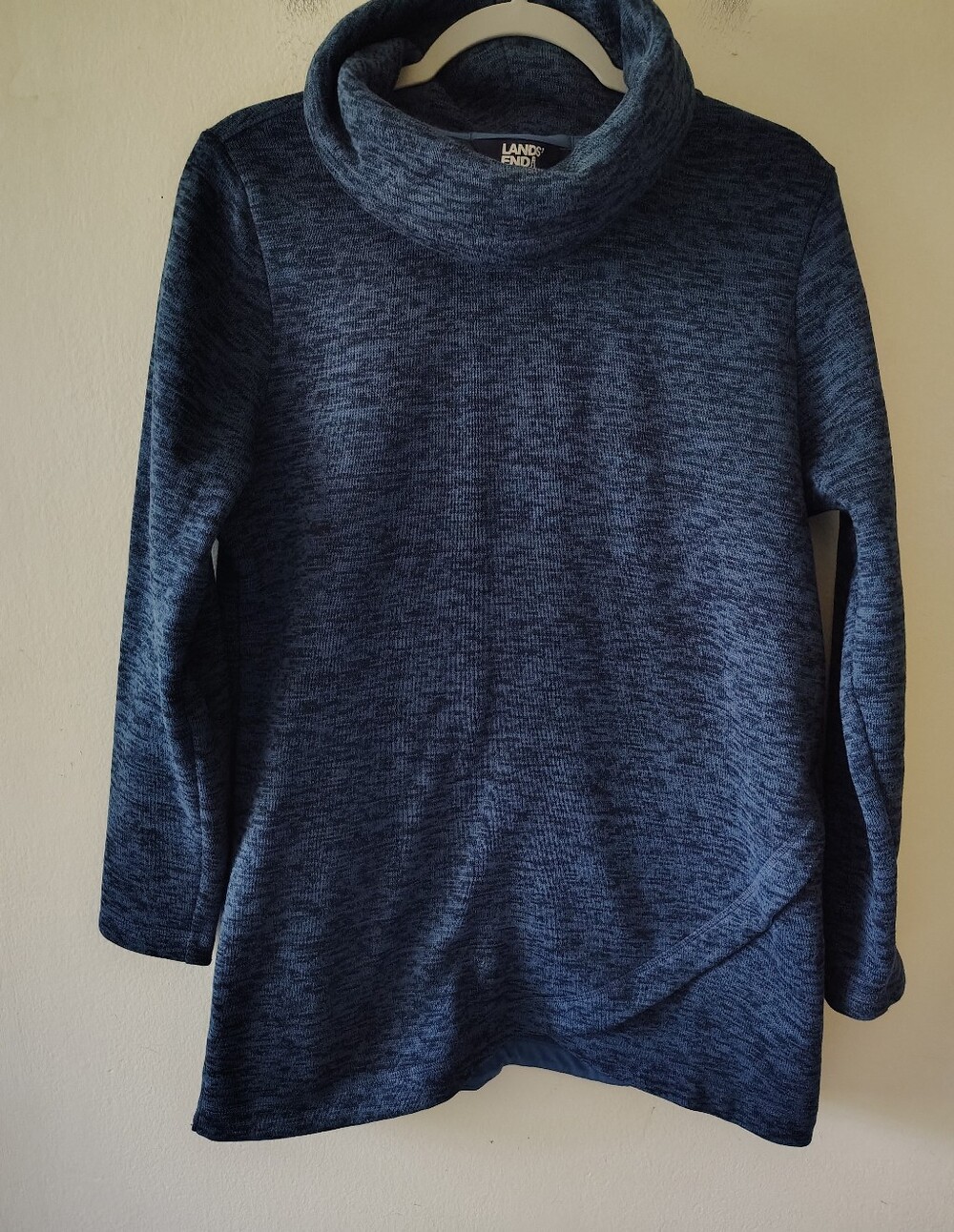 Lands End Blue Funnel Neck Pullover Sweater Medium Marled Lightweight Fall Cowl
